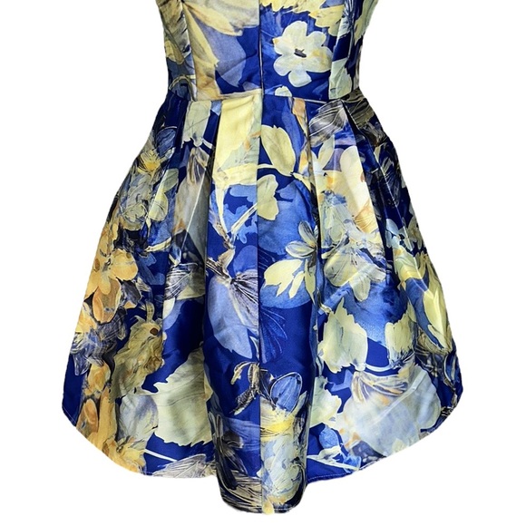 NWT Charm’s Paris Blue Yellow Watercolor Floral Bow Detail Fit & Flare Dress - M - Picture 8 of 9